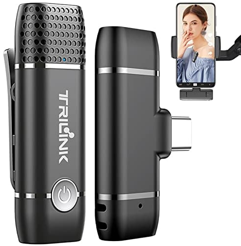 TRILINK USB-C Lavalier-Mikrofon Kabellos, Mini Ansteckmikrofon Kompatibel mit iPad Pro, Google, Samsung und mehr Type-C Handy/Tablet/Laptop, Wireless Microphone für Streaming YouTube Facebook TikTok
