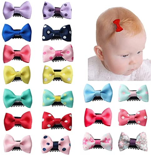 Norhogo 20Pcs Pince à Cheveux, Mini Pinces à Cheveux, Filles Ruban Arc Cheveux Clip, Barrette Nœuds Cheveux Fins en Ruban Gros-Grain pour Bébés/Fille/Nouveau-Né