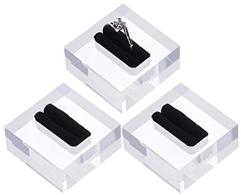 FINGERINSPIRE 3Pcs Clear Acrylic Ring Display Stand with Black Velvet 4x4x1.9cm Square Transparent Ring Display Holder Ring Storage for Store Showcase and Home Jewelry Organize