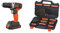 BLACK+DECKER 18 V Cordless Drill Driver with 10 Torque Settings, 1.5 Ah Lithium-Ion Battery, BCD001C1-GB & BLACK + DECKER Mixed Drilling and Screwdriving Set A7200-XJ