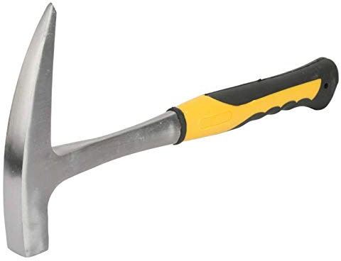 Martillo Geológico de Doble Cabeza Martillo de Exploración Martillo Puntiagudo de Cabeza Plana Empuñadura de Goma con Mango Amarillo, Superficie Pulida, 804-1028 G(L)