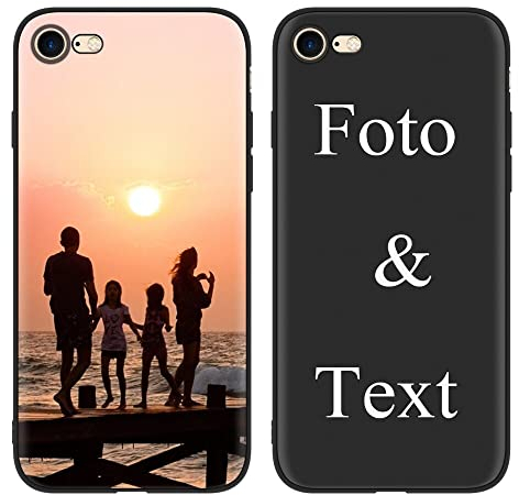Yoedge Personalisierte Handyhülle für iPhone SE 2022/SE 2020/7 / 8 Hülle Personalisiert 4,7, Schwarz Hülle mit Eigenem Foto Bedrucken Bild Text Individuelle Schutzhülle Selbst Gestalten für iPhone 7