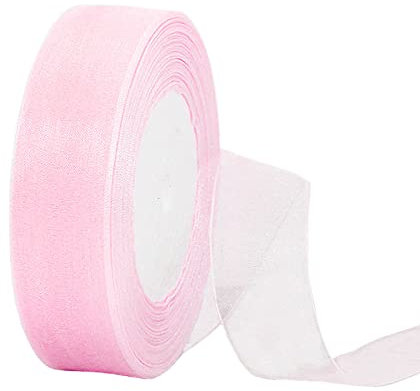 25mm Rose Clair Ruban en Mousseline de Soie Transparente pour Emballage Cadeau,45m Organza Tissu Rubans Décoration Cadeau Noel Anniversaire Bouquet Mariée Mariage Décoration & Bricolage DIY