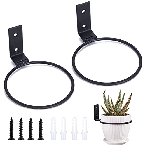 iTGOOS 2 Pieces Plant Pot Holder Wall Mounted Indoor Planter Bracket Metal Flower Pot Holder Hangers Ring Wall Mounted Planter Hook for Outdoor and Indoor Use Black