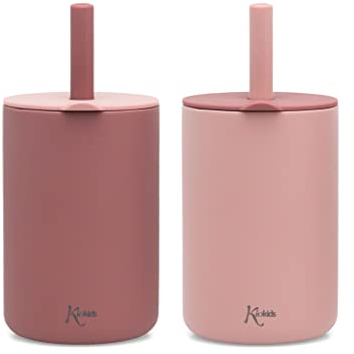 Kiokids 2 Vasos En Silicona Rosa Con Pajita
