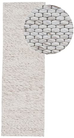 carpetfine Wollteppich Sina weicher handweb Teppich Natur Läufer Beige meliert 60x180 cm | Zeitloser Wollteppich für Wohnzimmer, Schlafzimmer & Kinderzimmer