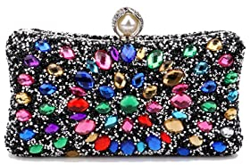 CORIOS Borsetta da Sera con Strass Donna Borsa a Spalla Pochette Piccolo con Catena Elegante Borsa a Tracolla Gorgeous Borse Messenger Cocktail Festa Cerimonia Ballo Clutch Nero-Multicolore