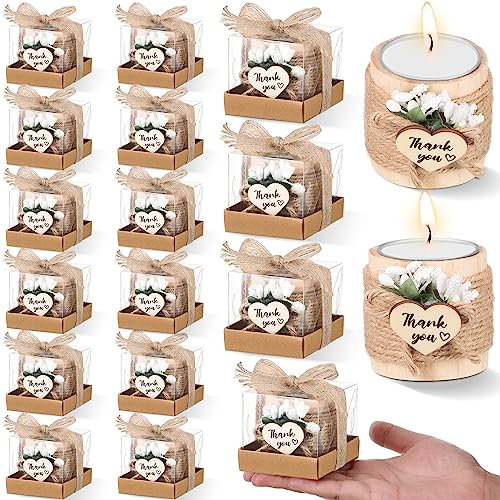 Retisee Hochzeitskerze, Gastgeschenke für Gäste, Brautparty, Holz, Gedenk-Teelichthalter, Dankeschön-Geschenke, handgefertigte Kerzen für Hochzeit, Babyparty, Einweihungstab, Tischdekoration (16 Sets)