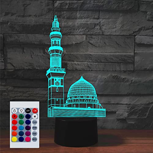 SUPERHONGJIHAO Nachtlicht für Kinder, 3D-Islamische Architektur, LED-Lampe mit Fernbedienung 16 Farbwechsel Geburtstagsgeschenk für Kinder