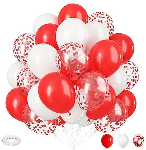 Isndare 35 Pack 12 Inch Red White Confetti Latex Balloons, Matte Red White Helium Party Balloons, Girls Women Birthday Wedding Christmas Valentine's Day Party Decoration