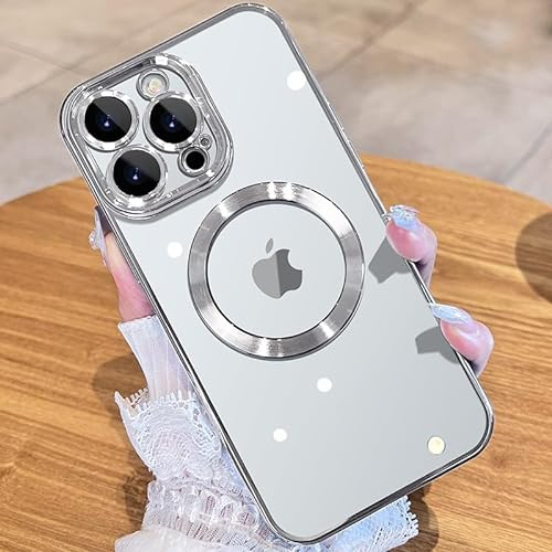 JUESHITUO EinheitsSchutz Serie für iPhone 15 Pro Hülle für MagSafe (Mit Integrierter Kameraschutz) [TOP N56 Starke Magnete] Kratzfest Handyhülle iPhone 15 Pro Case für Frauen Mädchen (6,1) Silver