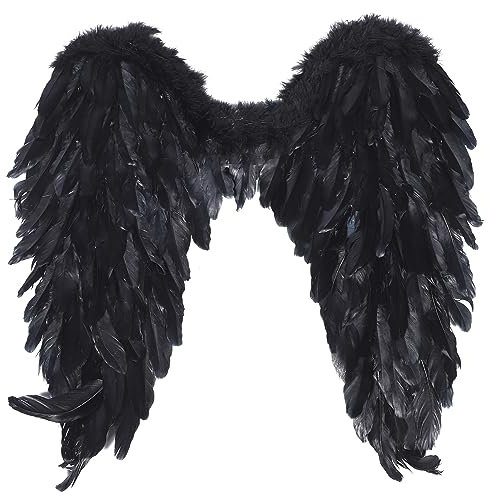 Theaque Alas de ángel negras – Alas grandes de plumas naturales para disfraz de demonio, diablo y maléfica para cosplay