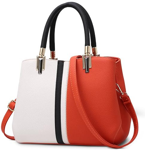 FOLOVEYA Handtasche Damen Mode Umhängetasche Elegant Spleißen Schultertasche Frauen Tote Taschen PU Leder Shopper Henkeltaschen für Reisen Arbeiten Schule Orange