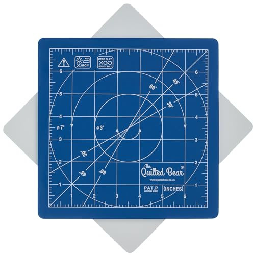 The Quilted Bear 20,3 x 20,3 cm rotierende Schneidematte/Bastelmatte, selbstheilend und um 360° drehbar, innovatives Verriegelungsdesign, rutschfeste Unterseite, mit 30/45/60-Grad-Markierungen (Blau)