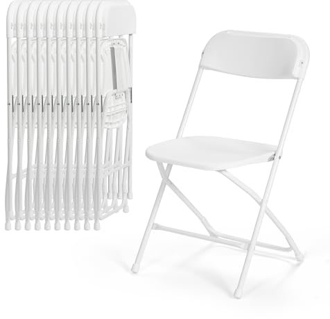 Winlice 10 Stück Kunststoff-Klappstuhl, tragbarer kommerzieller Stuhl, 159 kg Kapazität, Kunststoff-Klappstühle, Klappstuhl für Hochzeit, Party, Outdoor, Indoor, Weiß