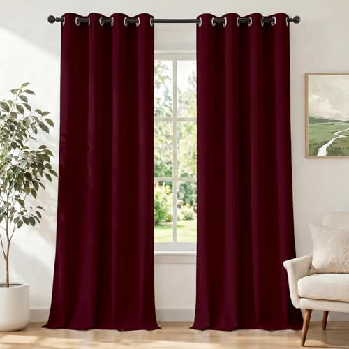 Ystyle Gardinen mit Ösen 2er Set, H300 x B140 CM, Bordeauxrot | Wasserabweisend Gardinen Wohnzimmer Modern, Thermovorhang Hitzeschutz Kälteschutz, Verdunklungsvorhänge per Soggiorno