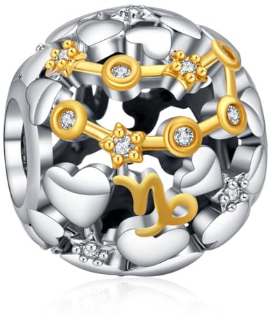 Rimgoris 925 Sterling Silver Charm for women bracelets necklace Two Tone Zodiac Sign Openwork Bead Charms Women Girl Holiday Gifts Capricorn