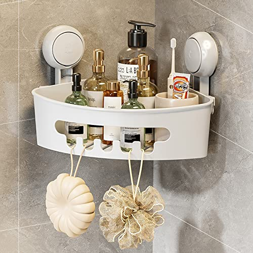 TAILI Corner Suction Shower Caddy Bathroom Storage Basket No-Drilling Rust Free Removable Waterproof Vacuum Shower Shelf Shampoo Bottles Organizer For Room Kitchen Toilet Tiles