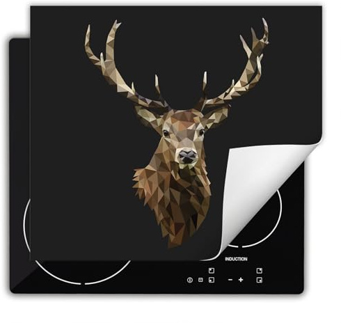 DarHaus Herdabdeckplatte Küche Ceranfeld, 60x52 cm, Dunkelgrau | Einteilig, Anti Rutsch Matte, Aufrollbar, Hirsch-Motiv