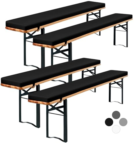 Showgeous 4er-Pack Bierbankauflage Gepolstert für Bierzeltgarnitur Bankauflage 220x25x3cm XL Waschbare Bierbankauflagen Gepolstert Auflage für Biertisch & Partyzeltgarnitur(Schwarz,Wasserabweisend)