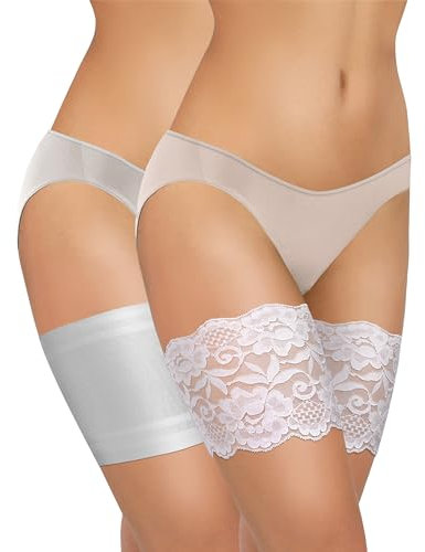 sesto senso 2 Paires Bandes de Cuisses Dentelle et Lisse Protège-Cuisse Elastiques Antidérapant Silicone Bande Blanc 65-70 L