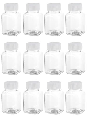 Huixiaoqing 12 Pcs 100ml Clear Square Reusable Plastic Juice Bottles With Caps