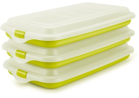 PracticDomus Hochwertige Aufschnitt-Boxen, Frischhaltedose für Aufschnitt Fresh System. Optimale Aufbewahrung im Kühlschrank, Maße 17 x 3.2 x 25.2 cm (3X Green)