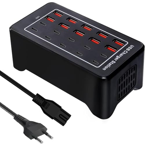 Multiprise USB Charge Rapide, 20 Port 100W USBC Prise, Multi Secteur Adaptateur Type C for iPhone 16 15 14 13 12 11 Pro Max X XS XR 8 7, Samsung Galaxy, Google, Telephone