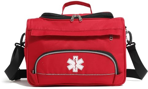 BNYYUG Empty Red First Responder Bag On Call Trauma Bag EMT First Aid Carrier for Paramedics and Emergency Medical Supplies Kit (Red)