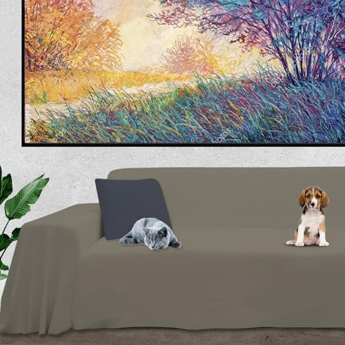 Byour3 – SUPER WASSERDICHT Sofabezug 3 4 2 Sitzer Sofaschutz Baumwolle Haustiere Fleckenabweisender Schutz Anti Tierhaare Katze Hund Kinder Waschbarer Sofaschutzbezug Rechteckig (Taupe, 3/4 Sitzer)