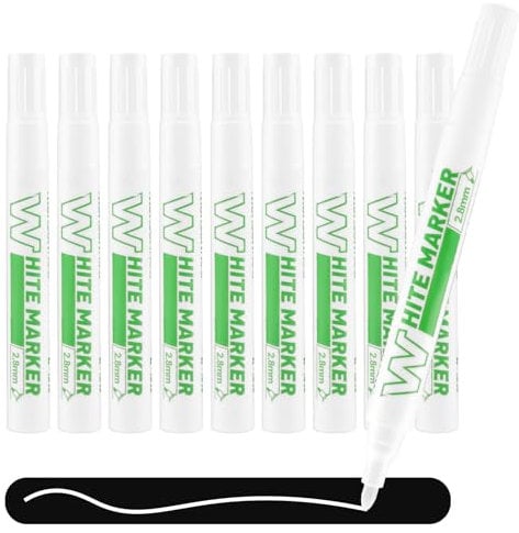 10Pcs White Paint Pens Christmas Acrylic Paint Pens Art White Tyre Paint Pen Outdoor Quick Drying Waterproof Paint Pens Marker Pens Thick Tip 2-3mm for Rock,Glass,Wood,Fabric,Plastic,Tyres,Painting