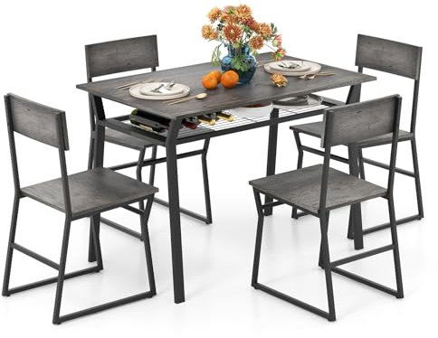 GIANTEX Essgruppe Esstisch mit 4 Stühlen, Esszimmergruppe Küchentisch Set für 4 Personen, Esszimmer Tisch Set Esstisch Metallrahmen, Esszimmergarnitur Sitzgruppe Industrie für Esszimmer Küche