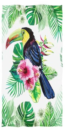 YOUJUNER Große Handtücher, Badetuch, tropische Blätter, Vogel, Tukan, Badetücher für Dusche, Spa, Sauna, Strand, Fitnessstudio