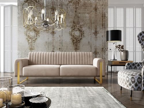 Fun Möbel Sofa Designersofa Valerie 3-Sitzer in Stoff Elisa Velvet (Beige)
