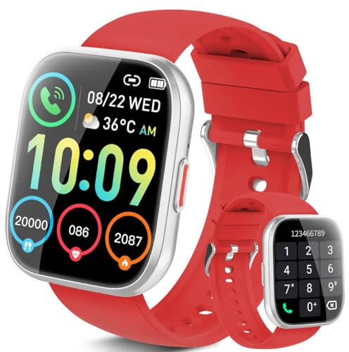 Smartwatch Uomo Donna,1.85 Orologio Smartwatch Chiamate Bluetooth, 110 Modalità Sportive Fitness Tracker con Contapassi Sonno Cardiofrequenzimetro, IP68 Impermeabile Smart watch per iOS Android,Rosso