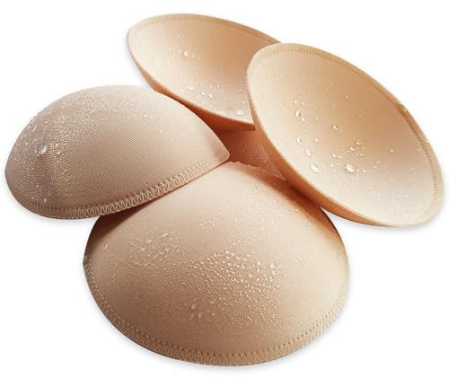 2 Pairs Women's Round Waterproof Removable Swimsuit Bra Pad Inserts, Bikini Top Bra Pads Insert B or C,D,DD,DDD/F Cup, Beige, DD/E CUP