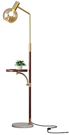 NESPIQ Lampadaire Lampadaire sur Pied Lampadaire Nordique avec Table en Bois Et Base en Marbre Lampadaire en Métal Abat-Jour en Verre Lampadaires De Luxe pour Salon lampadaire Salon