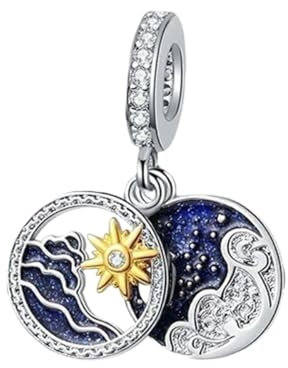 GOUWO Runde Milchstraßen Sonne Charms aus 925er Silber kompatibel mit Pandora Armband und Halskette 5A Zirkonia Schmuck für Frauen Mutter und Tochter Geburtstag Muttertag Valentinstag Geschenke