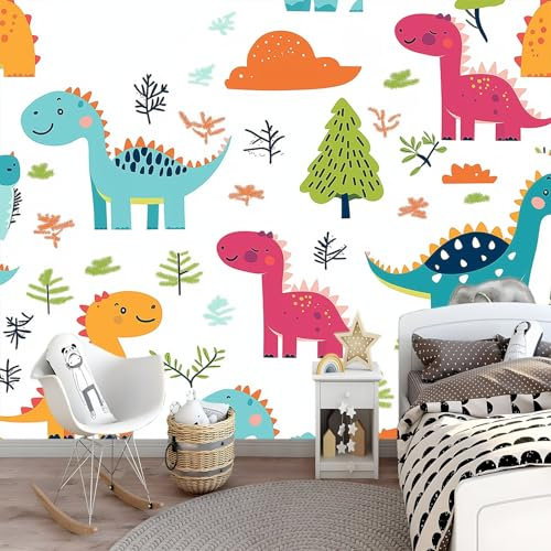 3D Fototapete Niedlicher Cartoon-Dinosaurier Kinderzimmer Wall Restaurant Wohnzimmer Fototapete Tapete Wandbild Tapeten Moderne Hintergrundbild Vlies-Tapete Wandtapete- 200 x 140 cm
