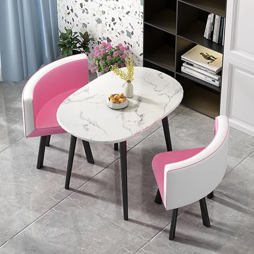 XRRJFYH Küchentisch Klein mit 2 Stühlen Esstisch Oval Esszimmertische Essgruppe mit 2 Stühlen Kleiner Küchentisch Dining Table Set 2 Chairs(Pink)