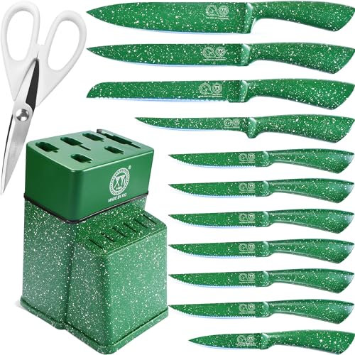 XYJ Juego de cuchillos con soporte para cuchillos, juego de cuchillos de cocina, juego de cuchillos de cocina japoneses profesionales de acero inoxidable, cuchillo de carne, cuchillo de corte de