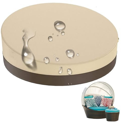 Generisch wasserdichte 420D Oxford-Abdeckung für runde Sonneninseln, halbrundes Sonneninsel-Möbelset, Schutzhülle mit verstellbarem Kordelzug, Beige, 190 x 89 cm