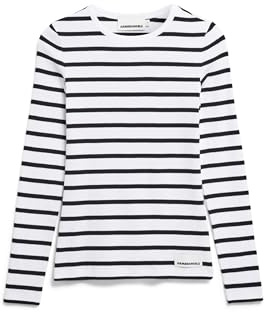 ARMEDANGELS Damen RIPP-Longsleeve aus Bio-Baumwoll Mix MAYWAA Stripes Fitted White-Black Xs