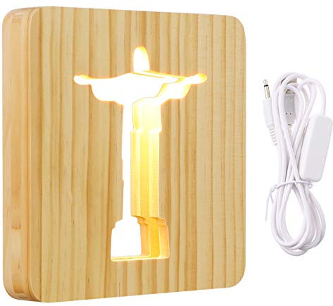 Mikikit Kreuz Nacht Lichter 3d Jesus Kreuz Nachtlicht Holz Tisch Lampe Usb