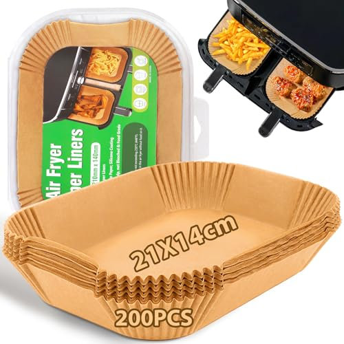 HUMTEOXI 200 Pièces Papier Cuisson Air Fryer, 21x14cm Papier Sulfurisé, Food-Grade BPA gratuit, Pour Ninja AF300EU /AF400EU /Cecotec Double Airfryer, et autres friteuse à air Dual (200PCS 21x14cm)