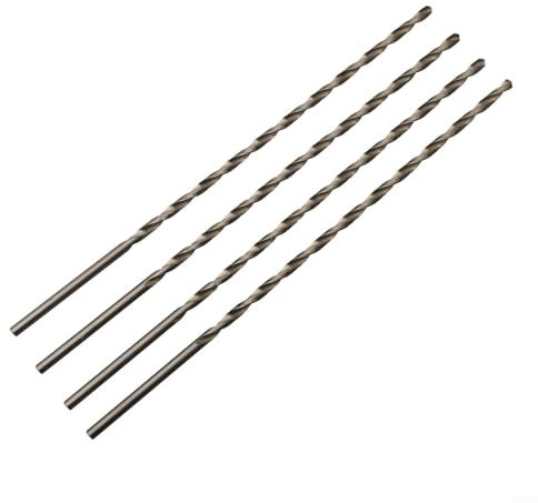Lot de 4 forets HSS extra longs (200 mm) conçus pour les applications métal et bois (4 mm)