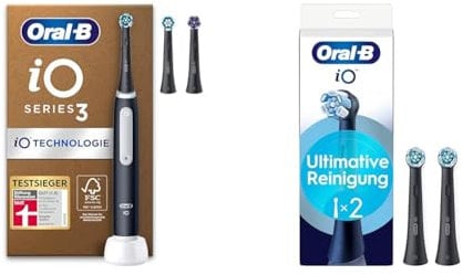 Oral-B iO Series 3 Elektrische Zahnbürste Schwarz PLUS Ausgewählte Original Oral-B iO Aufsteckbürsten Schwarz 5x