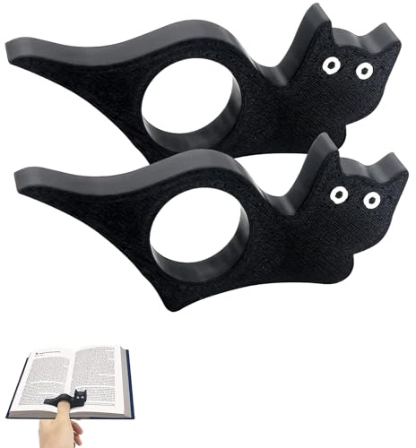 DWUENT Black Cat Thumb Book Page Holder, 2PCS Cute Cat Shaped Page Holders for Books, Lightweight Book Accessories Gifts for Book Lovers, Readers & Bookworms (Black)