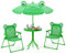GOPLUS Ensemble Salon de Jardin Enfant 4 PCS, Table Pique-Nique Enfant avec 2 Chaises Pliante, Parasol Réglable en Hauteur, Charge 75KG, Table Exterieur pour 3-6 Ans (Grenouille Vert)