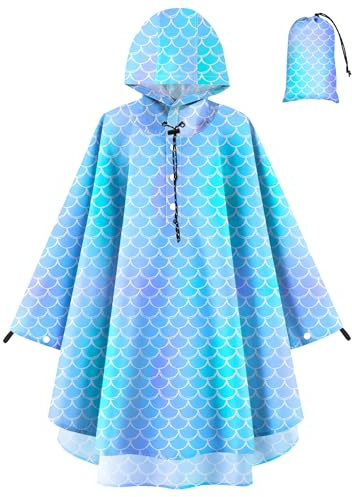 OlyPegic Kids Rain Poncho with Hooded Reusable Waterproof Lightweight Ponchos Kids Boy Girl Raincoat Outwear